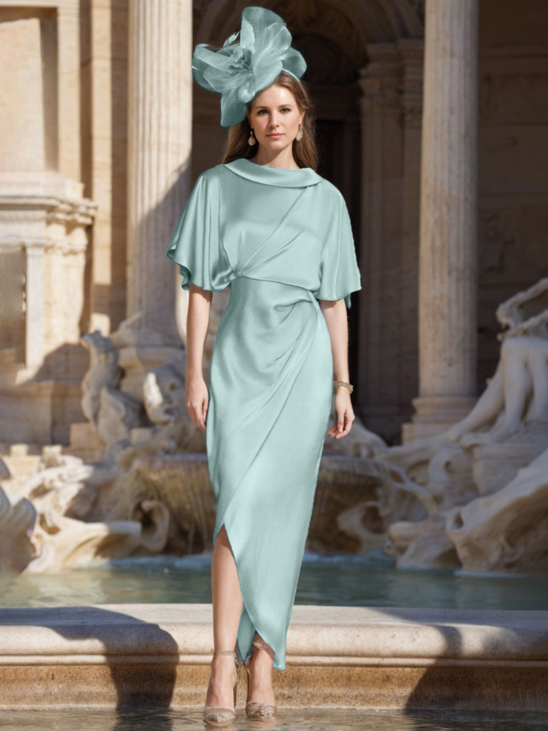 Sheath/Column Scoop Wedding Guest Dresses Asymmetrical Ankle-Length