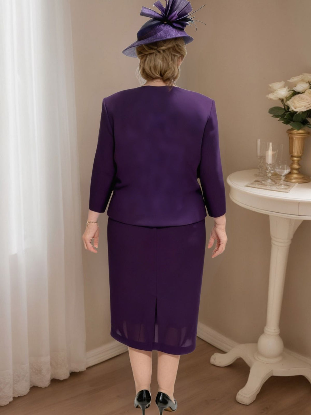 2 Pieces Tea Length Mother of the Bride Dresses with Jacket & Sequins