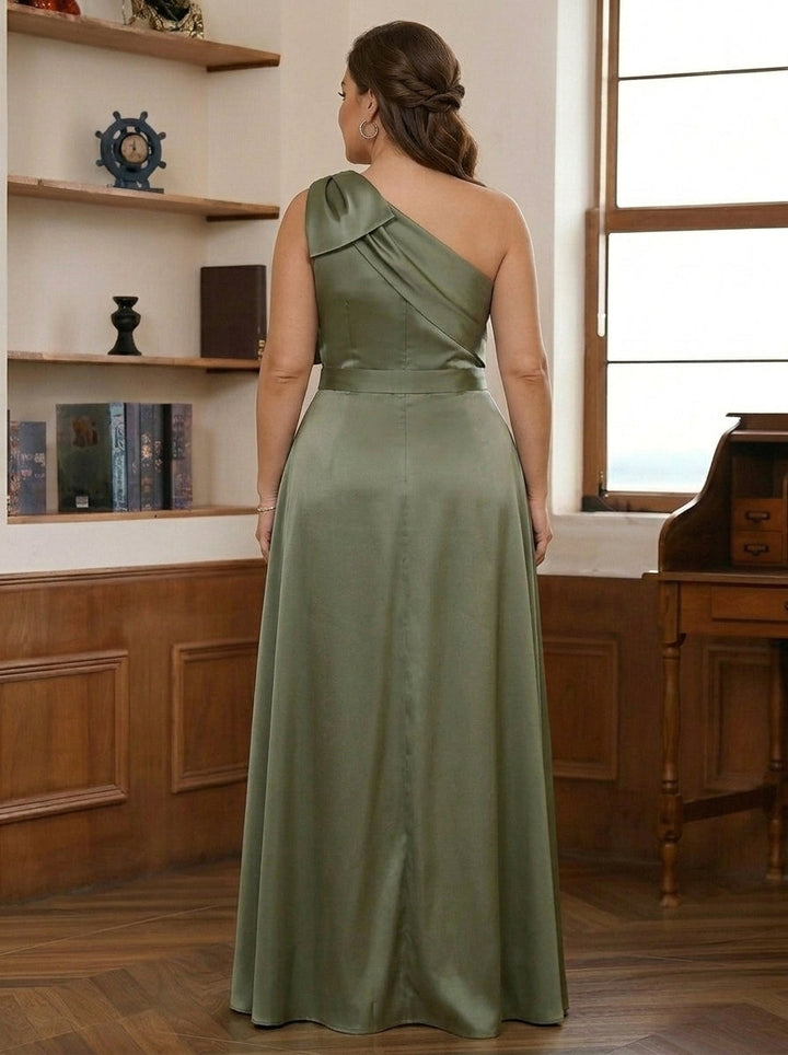 Jumpsuit/Pantsuit One-Shoulder Satin Plus Size Mother Of The Bride Dresses with Detachable Overskirt Floor-Length Sleeveless Bow