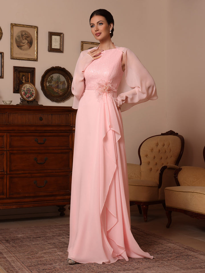 A-Line/Princess Cowl Neck Chiffon Mother of the Bride Dresses Sequins Floor-Length Sleeveless Ruffles