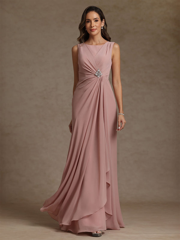 Sheath/Column Scoop Chiffon Mother of the Bride Dresses Floor-Length Ruffles Ruched Sleeveless
