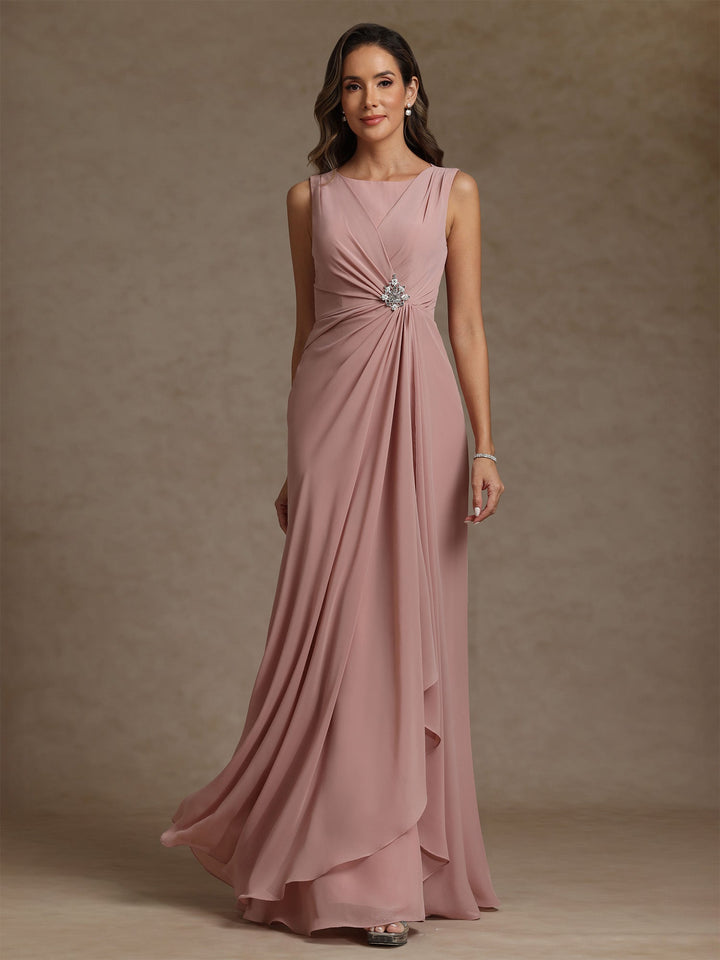 Sheath/Column Scoop Chiffon Mother of the Bride Dresses Floor-Length Ruffles Ruched Sleeveless