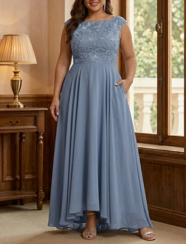 A-Line/Princess Scoop Chiffon Plus Size Mother of the Bride Dresses Lace Sequins Floor-Length Sleeveless Pleated