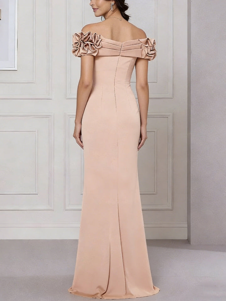 Trumpet/Mermaid Off-the-Shoulder Stretch Satin Mother of the Bride Dresses Sleeveless Floor-Length Ruffles