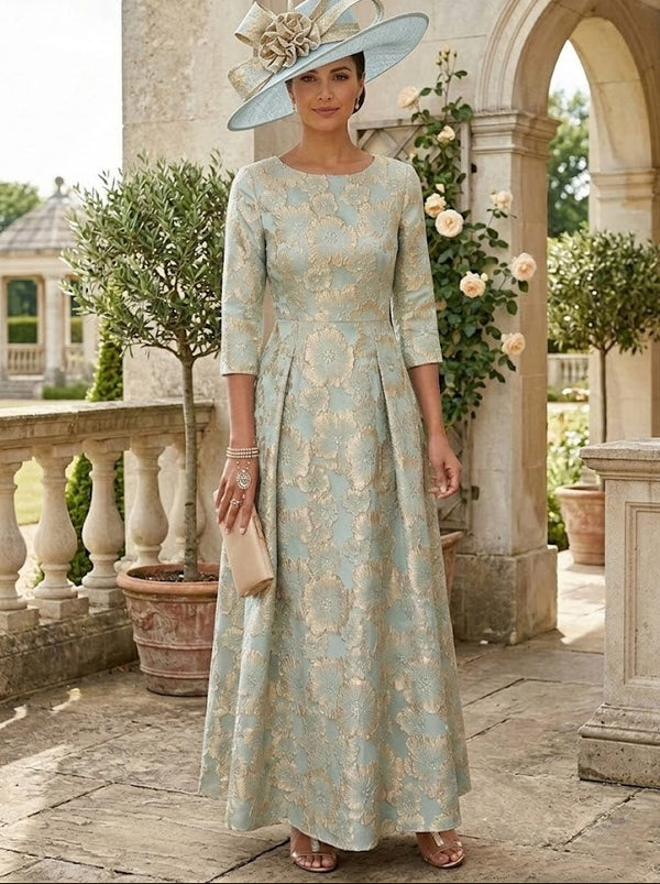A-Line/Princess Scoop Satin Mother of the Bride Dresses 3/4 Sleeves Ankle-Length Floral