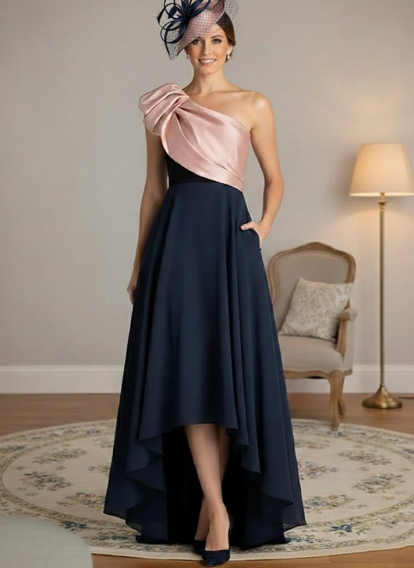 A-Line/Princess One-Shoulder Stretch Satin Mother of the Bride Dresses Sleeveless Asymmetrical Floor-Length