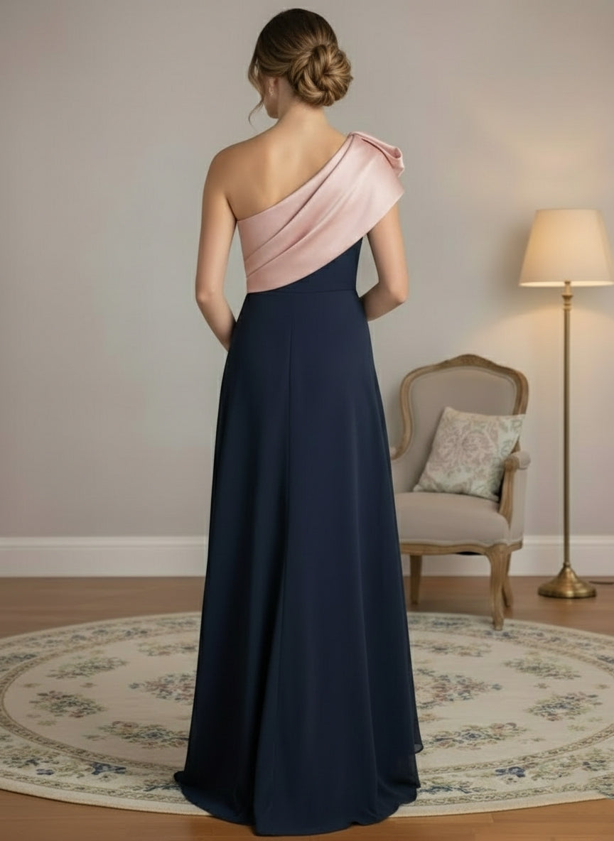 A-Line/Princess One-Shoulder Stretch Satin Mother of the Bride Dresses Sleeveless Asymmetrical Floor-Length