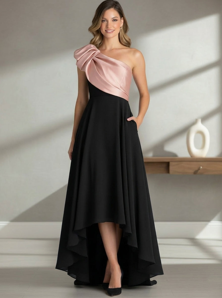 A-Line/Princess One-Shoulder Stretch Satin Mother of the Bride Dresses Sleeveless Asymmetrical Floor-Length
