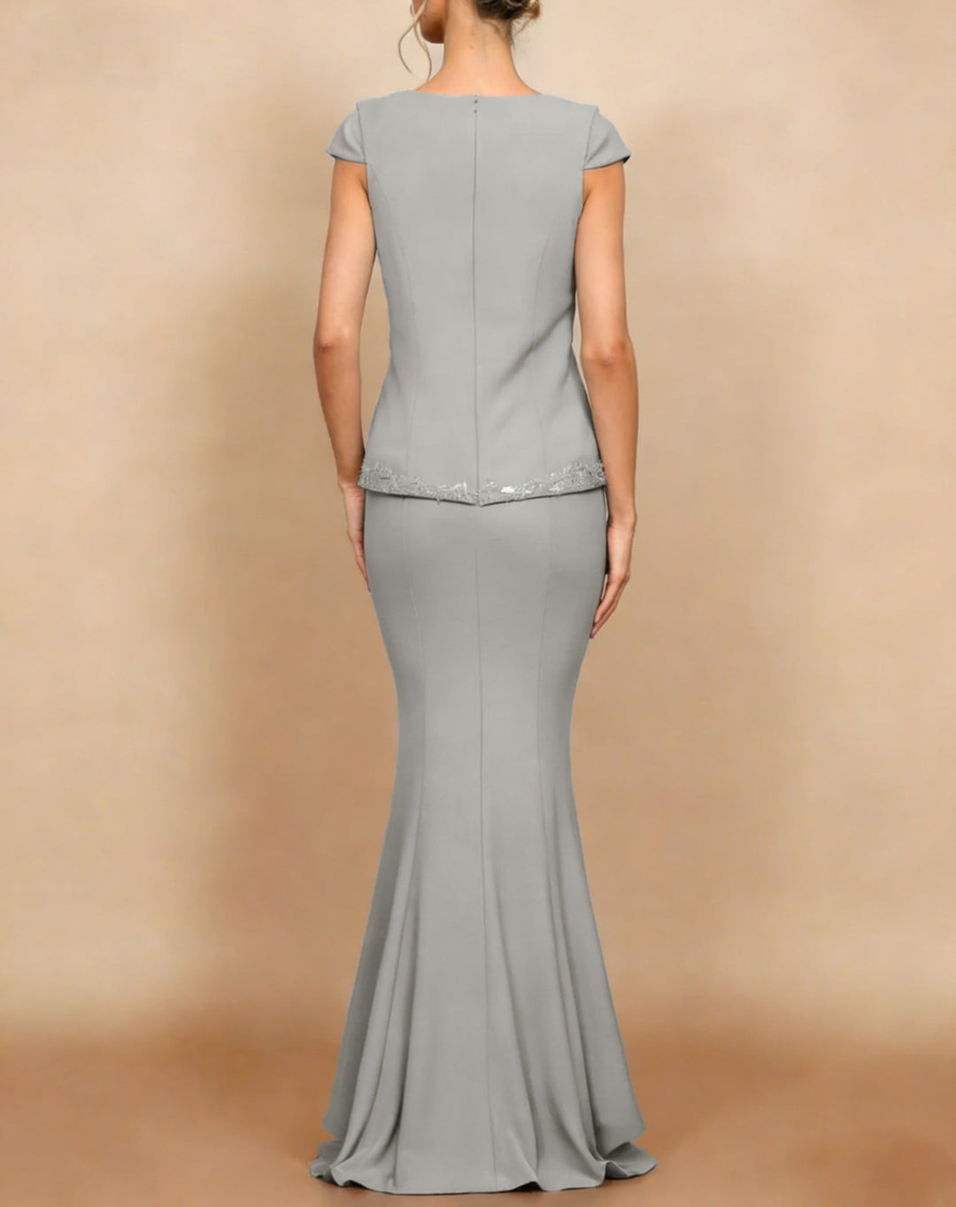 Trumpet/Mermaid V-Neck Stretch Satin Mother of the Bride Dresses Floor-Length Cap Sleeves Lace Appliques