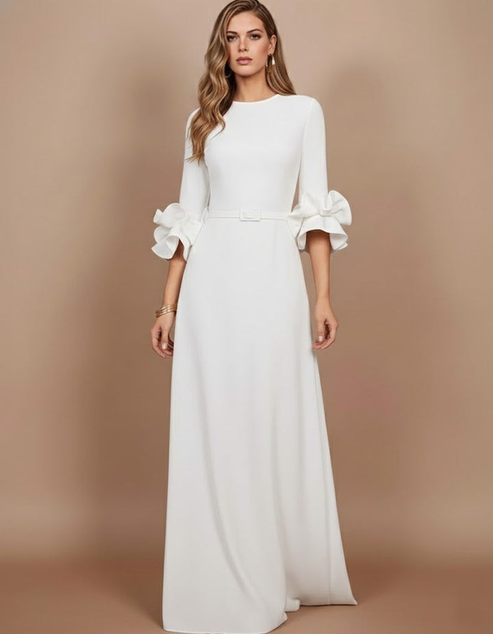 A-Line/Princess Scoop Stretch Satin Mother of the Bride Dresses Floor-Length 3/4 Sleeves Ruffles