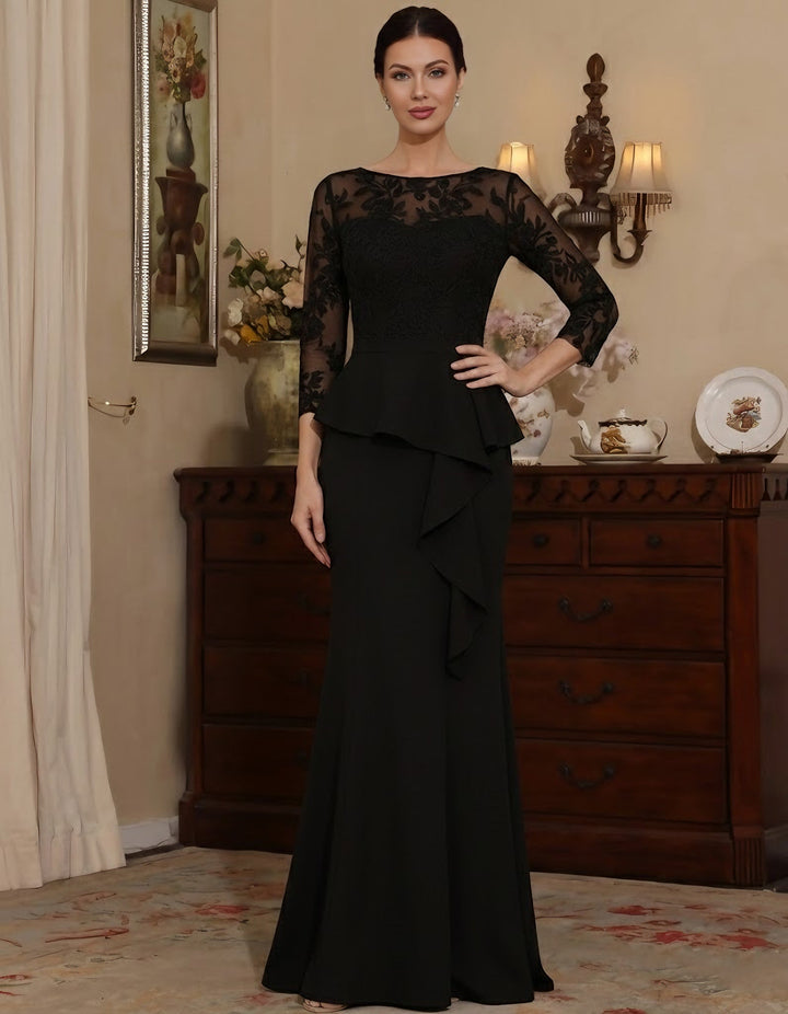 Trumpet/Mermaid Scoop Chiffon Mother of the Bride Dresses Lace Floor-Length 3/4 Sleeves Ruffles