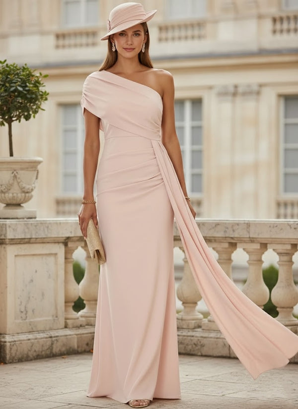 Sheath/Column One-Shoulder Chiffon Mother of the Bride Dresses with Watteau Train Floor-Length Sleeveless