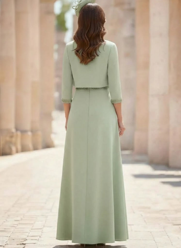 A-Line/Princess Scoop Satin 2 Pieces Mother of the Bride Dresses with Jacket Ankle-Length 3/4 Sleeves Beading