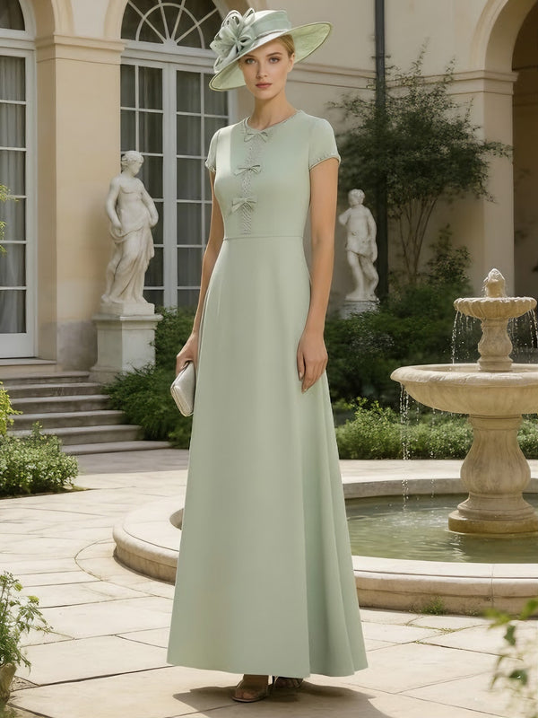 A-Line/Princess Scoop Satin Mother of the Bride Dresses Ankle-Length Short Sleeves Beading