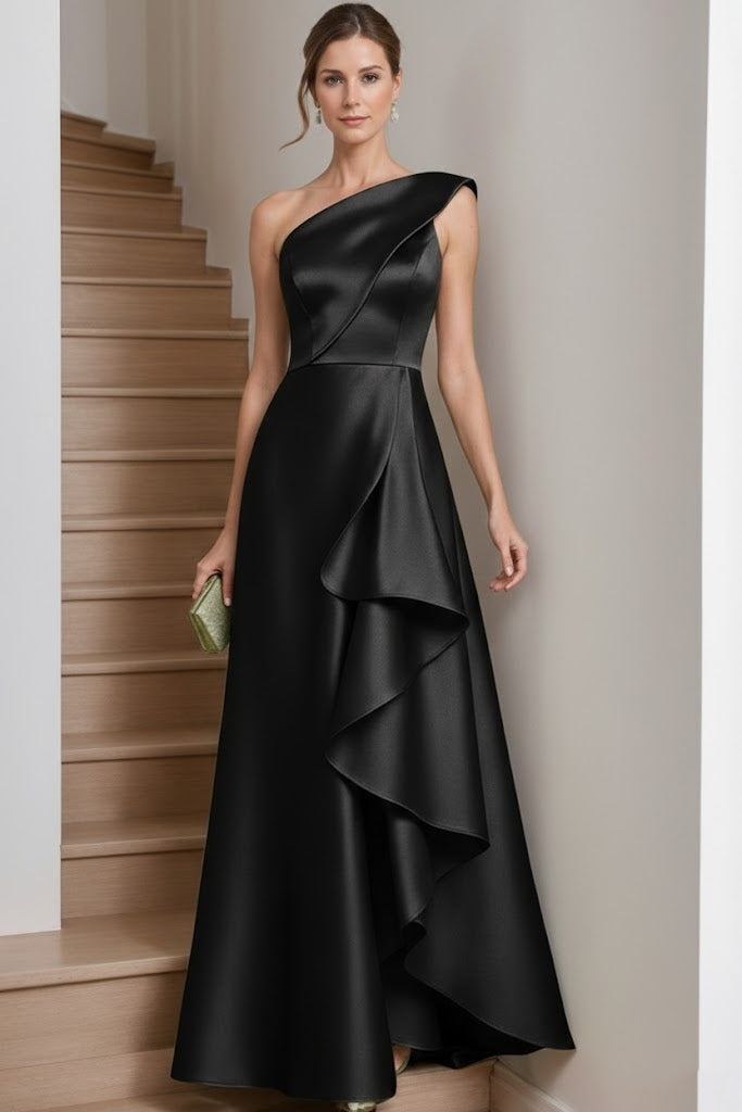 A-Line/Princess One-Shoulder Satin Mother of the Bride Dresses Sleeveless Floor-Length Ruffles