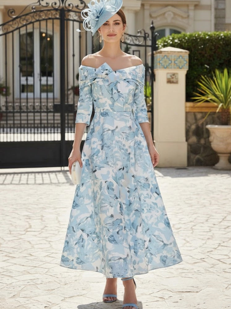 A-Line/Princess Off-the-Shoulder Mother of the Bride Dresses Printed Satin Ankle-Length Sleeveless Floral
