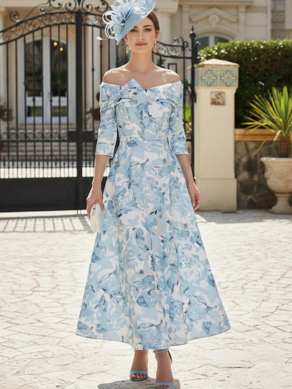 A-Line/Princess Off-the-Shoulder Mother of the Bride Dresses Printed Satin Ankle-Length Sleeveless Floral