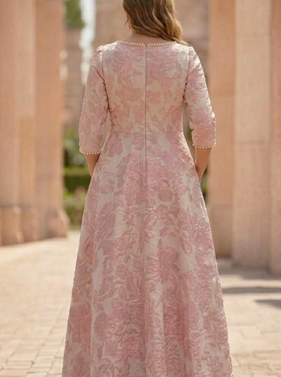 A-Line/Princess Scoop Plus Size Jacquard Mother of the Bride Dresses Floral Ankle-Length 3/4 Sleeves