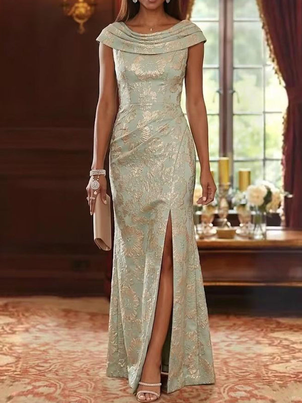 Sheath/Column Cowl Neck Jacquard Mother of the Bride Dresses Floral Floor-Length Sleeveless