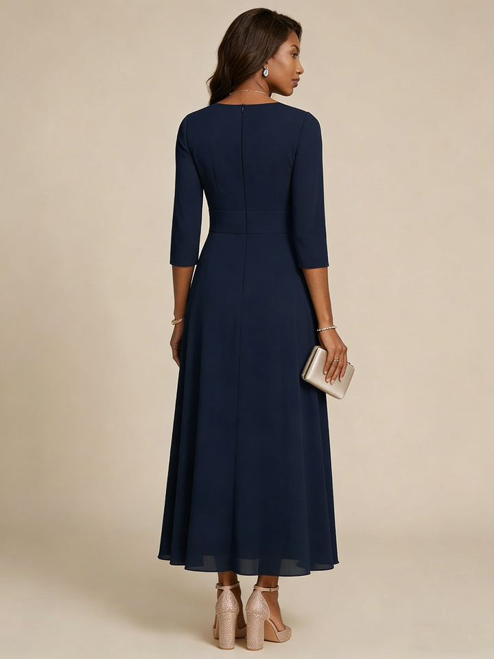 A-Line/Princess Scoop Chiffon Mother of the Bride Dresses 3/4 Sleeves Lace Tea-Length Floral