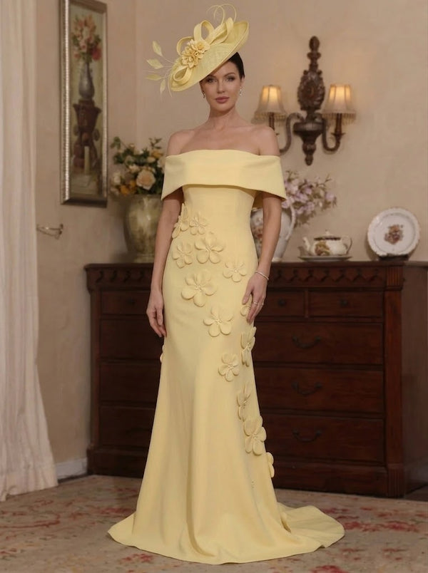 Trumpet/Mermaid Off-the-Shoulder Stretch Satin Mother of the Bride Dresses with 3D Flower Sleeveless Floor-Length