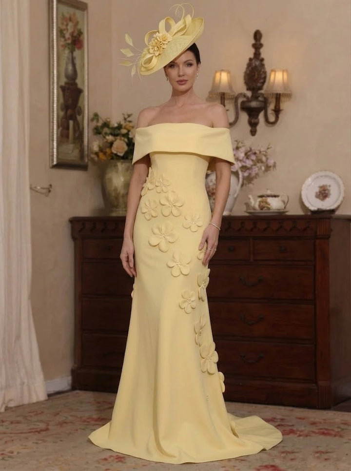 Trumpet/Mermaid Off-the-Shoulder Stretch Satin Mother of the Bride Dresses with 3D Flower Sleeveless Floor-Length