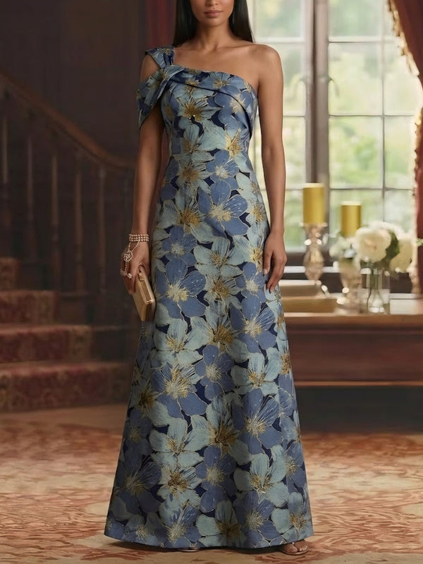 A-Line/Princess One-Shoulder Jacquard Mother of the Bride Dresses Floral Floor-Length Sleeveless