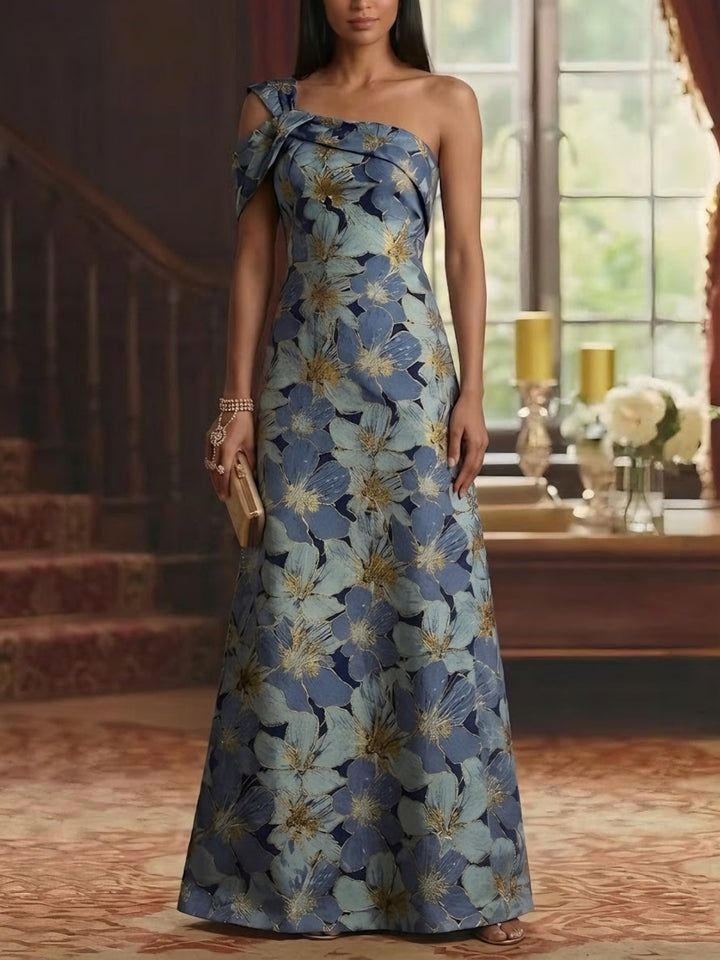 A-Line/Princess One-Shoulder Jacquard Mother of the Bride Dresses Floral Floor-Length Sleeveless