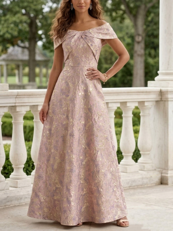 A-Line/Princess Off-the-Shoulder Jacquard Mother of the Bride Dresses Sleeveless Floral Ankle-Length