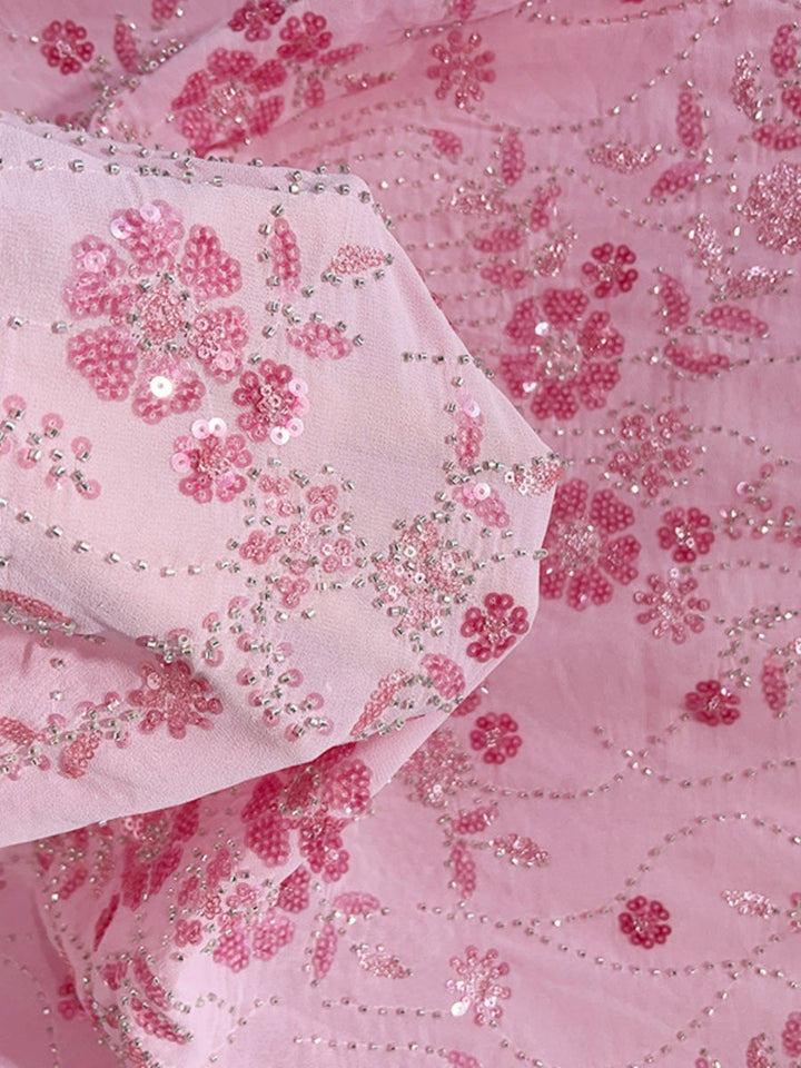 A-Line/Princess High Neck Sequins Lace Evening Dresses Satin Short Sleeves Floral Floor-Length Party Dresses