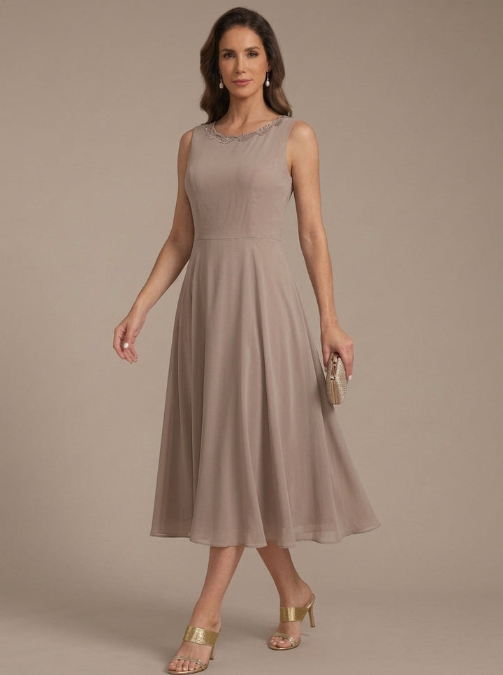 A-Line/Princess Scoop Chiffon Mother of the Bride Dresses with Lace Jacket 3/4 Sleeves Tea-Length