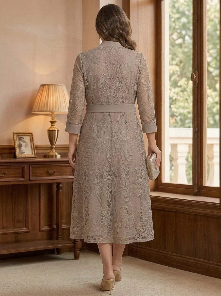 A-Line/Princess Scoop Chiffon Plus Size Mother of the Bride Dresses with Lace Jacket 3/4 Sleeves Tea-Length