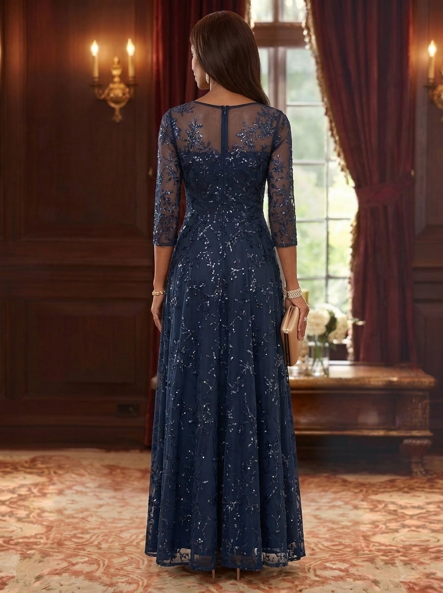 A-Line/Princess Scoop Mother of the Bride Dresses Lace Sequins 3/4 Sleeves Floor Length