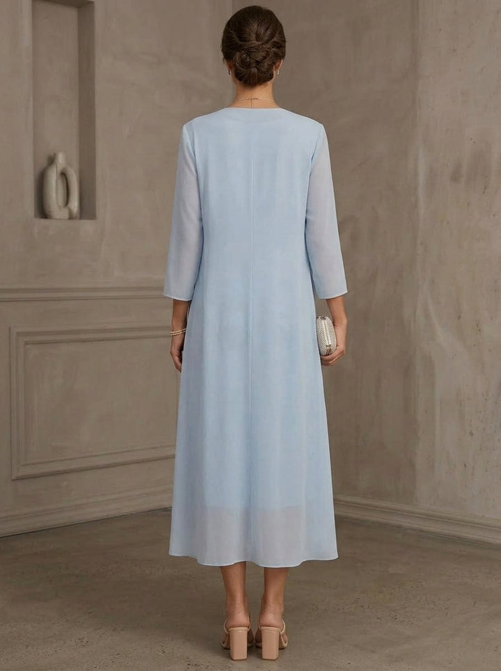 Sheath/Column Scoop Lace Floral Mother of the Bride Dresses with Jacket 3/4 Sleeves Flower Tea-Length