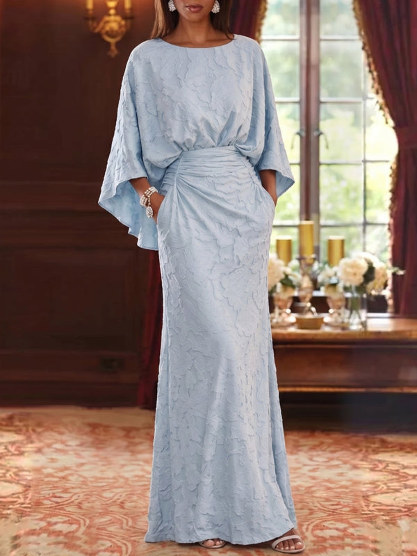 Sheath/Column Scoop Chiffon Floral Mother of the Bride Dresses Floor-Length 3/4 Sleeves Ruched