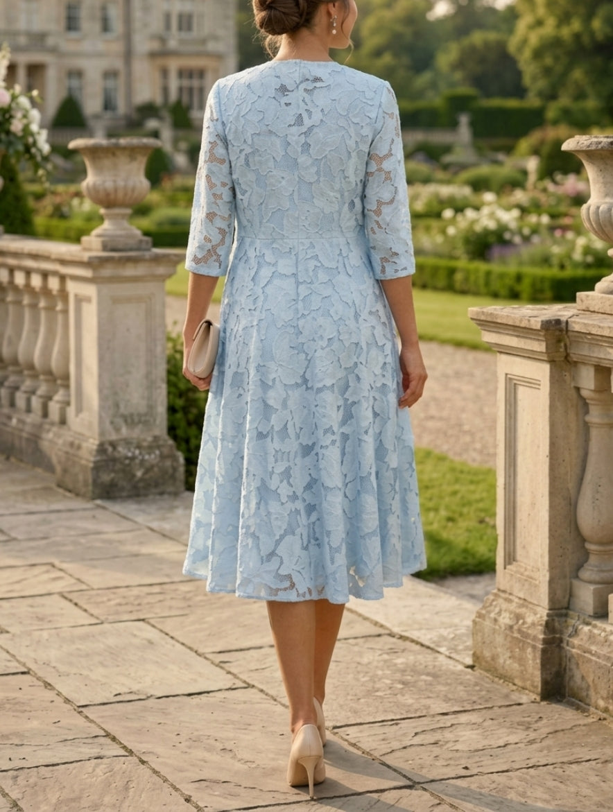 A-Line/Princess Scoop Chiffon Floral Mother of the Bride Dresses with Jacket Tea-Length 3/4 Sleeves Ruffles