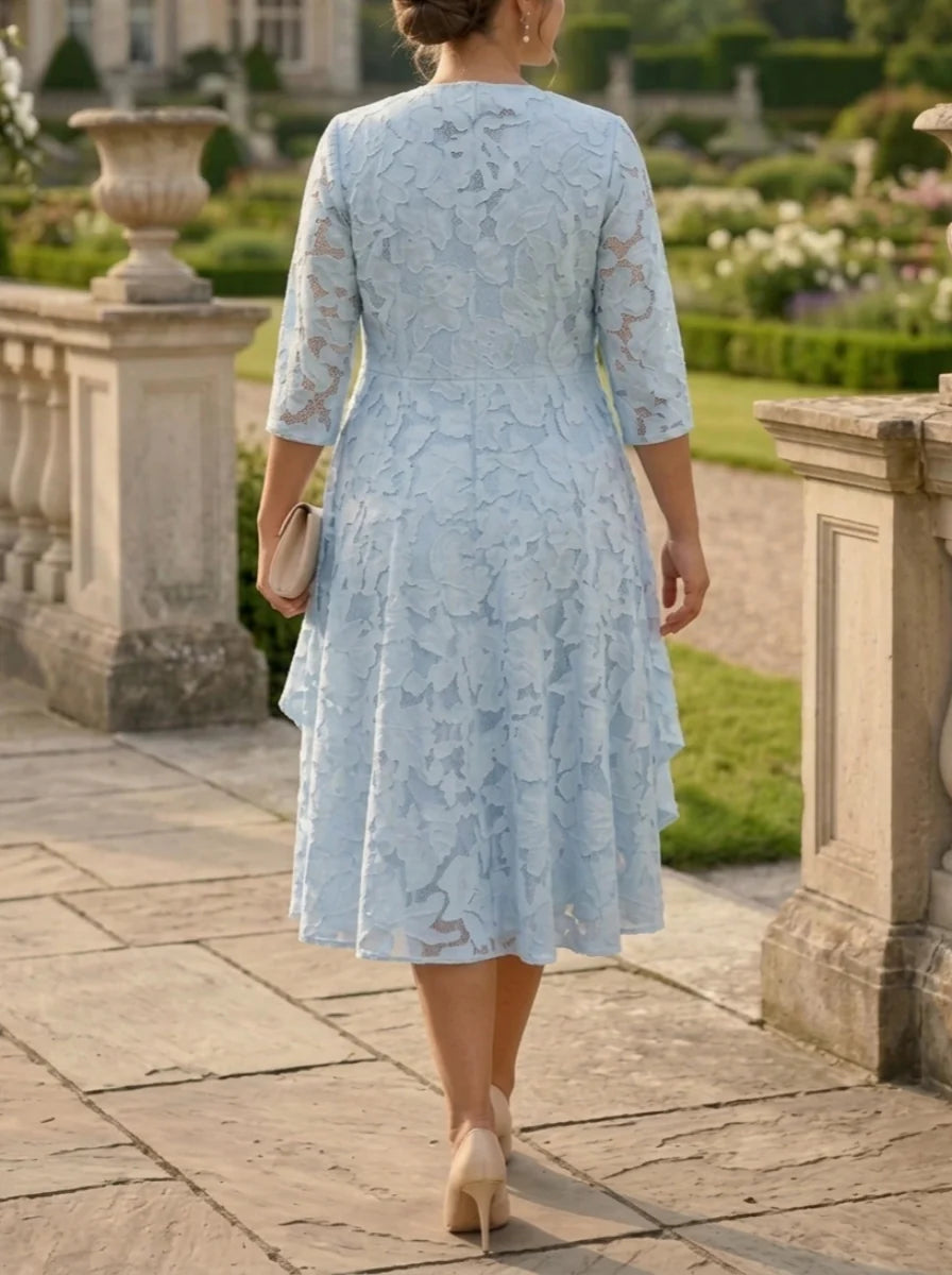 A-Line/Princess Scoop Chiffon Floral Plus Size Mother of the Bride Dresses with Jacket Tea-Length 3/4 Sleeves Ruffles