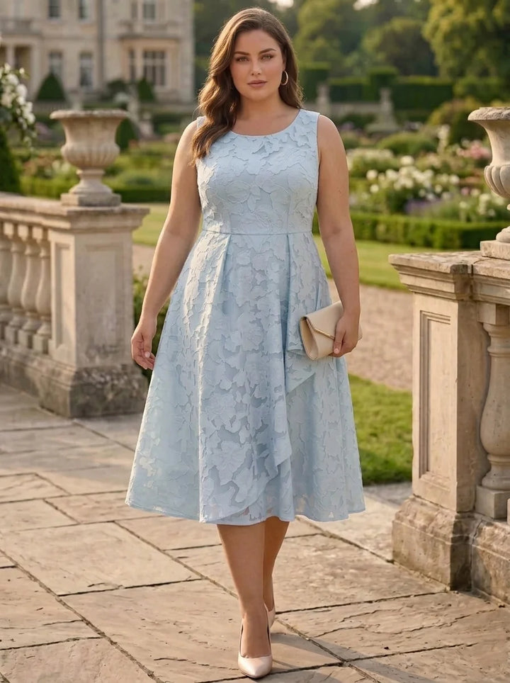 A-Line/Princess Scoop Chiffon Floral Plus Size Mother of the Bride Dresses with Jacket Tea-Length 3/4 Sleeves Ruffles