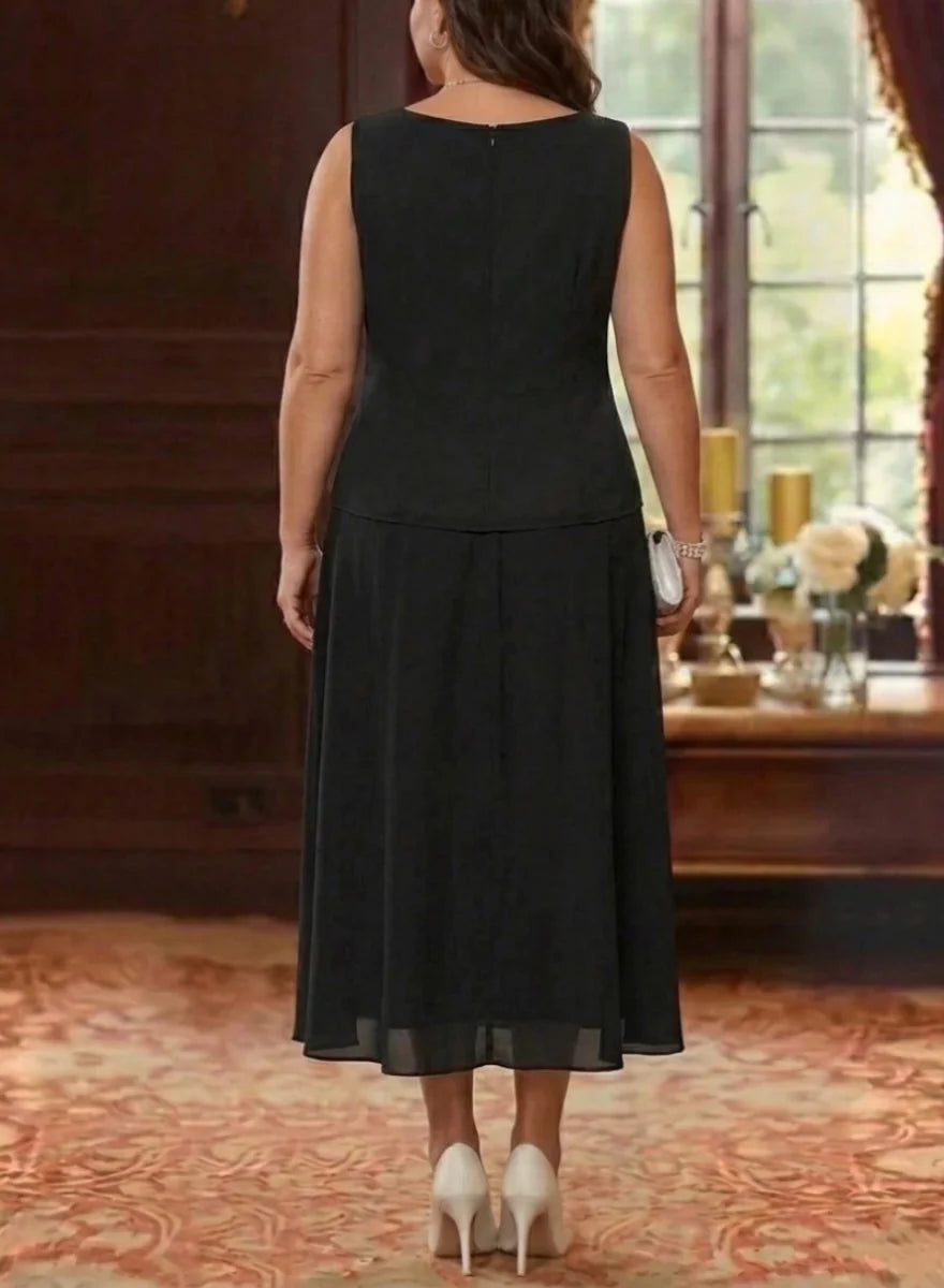 A-Line/Princess Scoop Chiffon Plus Size Mother of the Bride Dresses with Jacket Sequins Tea-Length 3/4 Sleeves Floral