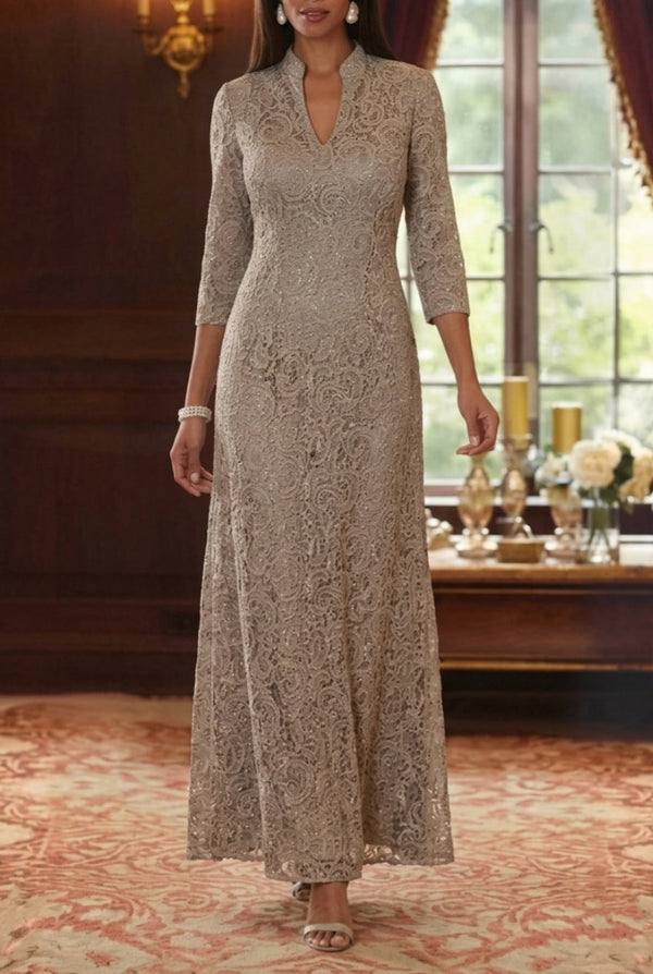 A-Line/Princess V-Neck Lace Mother of the Bride Dresses Ankle-Length 3/4 Sleeves Floral
