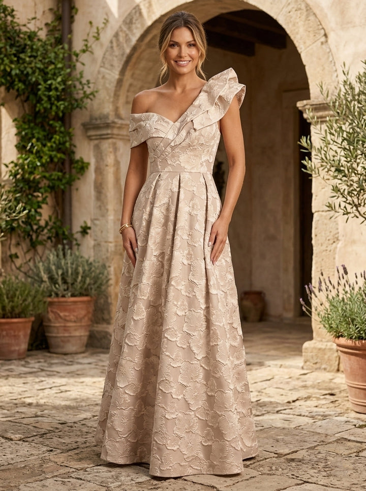 A-Line/Princess One-Shoulder Jacquard Mother of the Bride Dresses Floral Floor-Length Sleeveless Ruffles