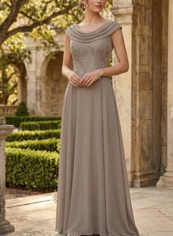 A-Line/Princess Scoop Chiffon Mother of the Bride Dresses Sleeveless Lace Floor-Length