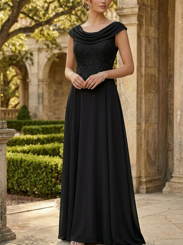 A-Line/Princess Scoop Chiffon Mother of the Bride Dresses Sleeveless Lace Floor-Length