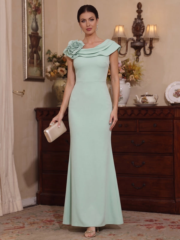 Sheath/Column Scoop Stretch Satin Mother of the Bride Dresses with 3D Flower Sleeveless Ankle-Length