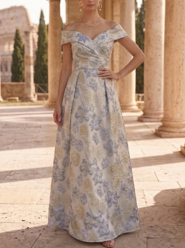 A-Line/Princess Off-the-Shoulder Jacquard Mother of the Bride Dresses Floral Sleeveless Floor-Length