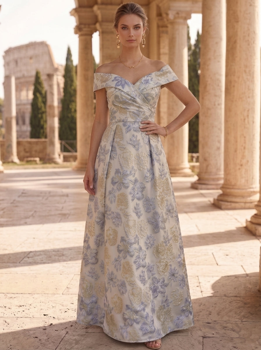 A-Line/Princess Off-the-Shoulder Jacquard Mother of the Bride Dresses Floral Sleeveless Floor-Length