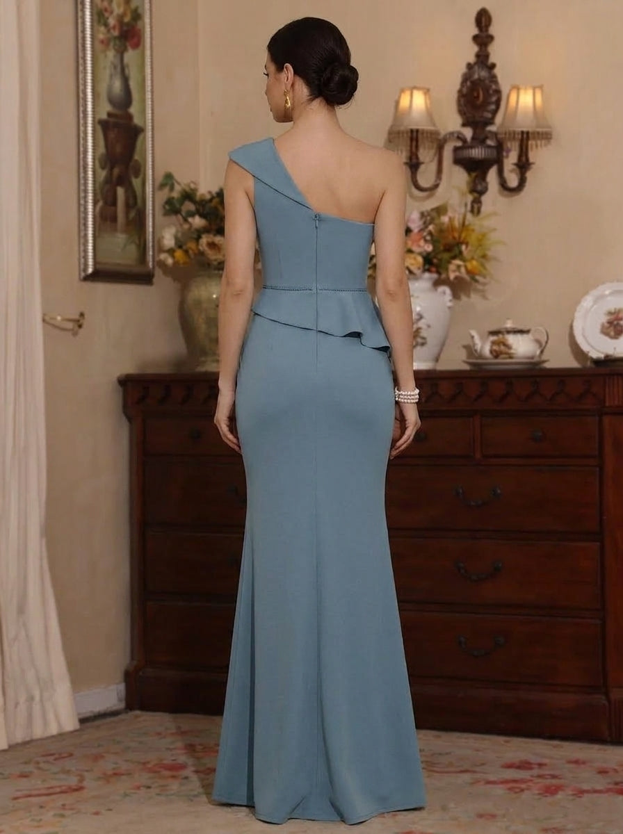 Trumpet/Mermaid One-shoulder Satin Mother of the Bride Dresses with Split Side Floor-Length Sleeveless Ruffles