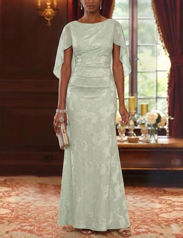 Sheath/Column Scoop Chiffon Floral Mother of the Bride Dresses Floor-Length Cape Sleeves