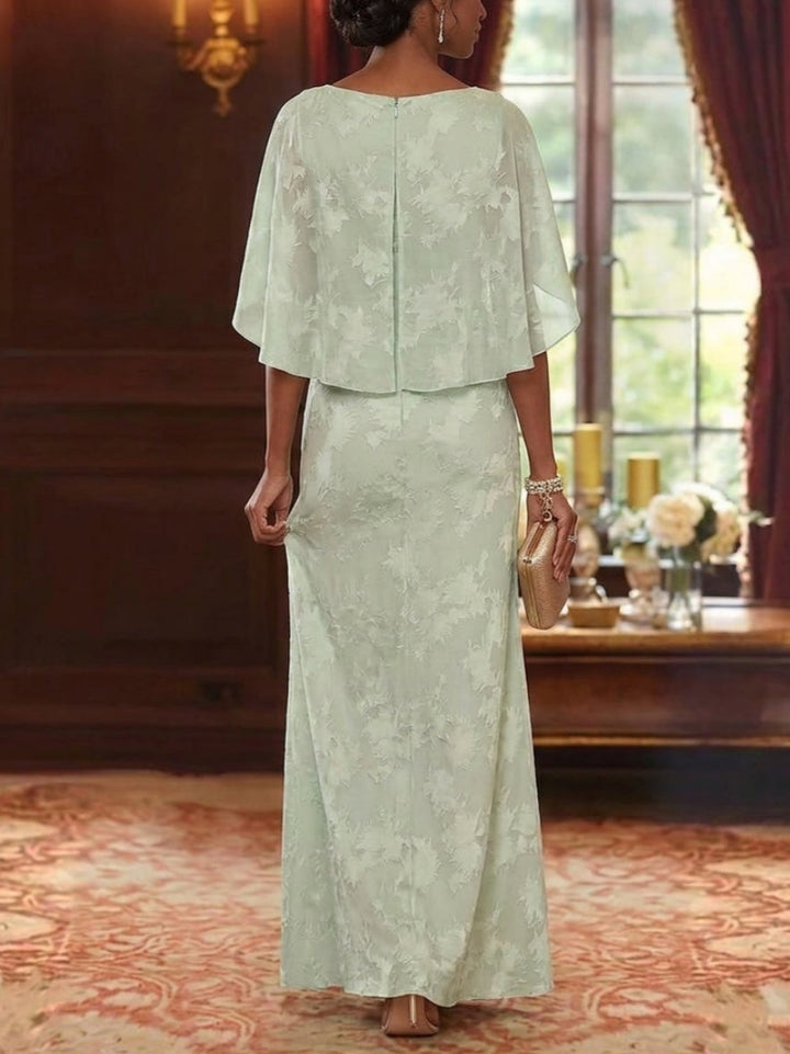Sheath/Column Scoop Chiffon Floral Mother of the Bride Dresses Floor-Length Cape Sleeves