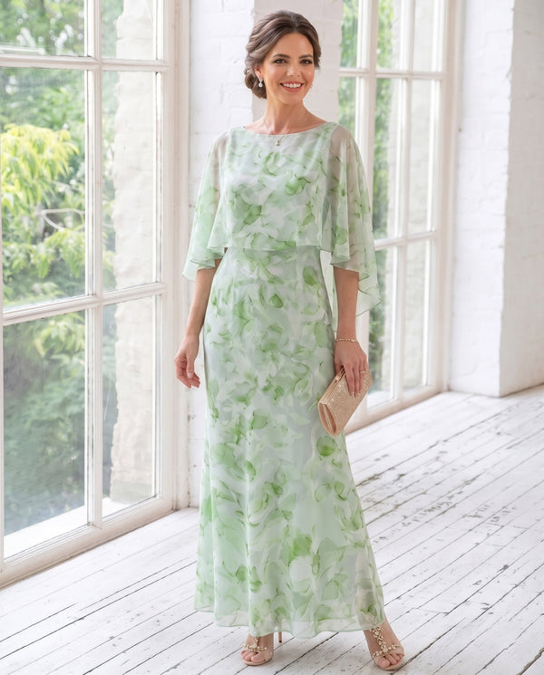 Sheath/Column Scoop Chiffon Mother of the Bride Dresses Floral Ankle-Length Cape Sleeves